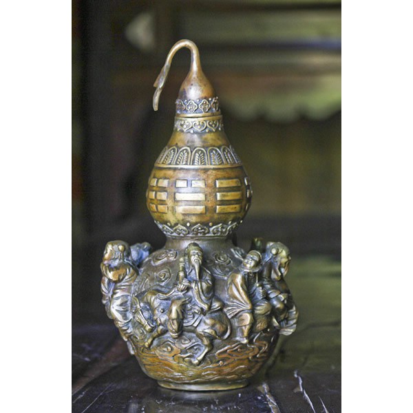 Hồ Lô Bát Tiên cao 13.5cm có nắp mở được bằng đồng cho phong thủy gia trạch