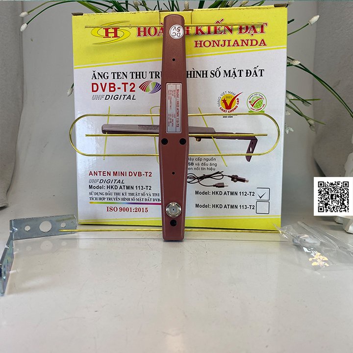 Bộ anten mini khuếch đại DVB-T2 thu truyền hình số mặt đất Hoành Kiến Đạt tặng cuộn cáp và dây cáp nguồn