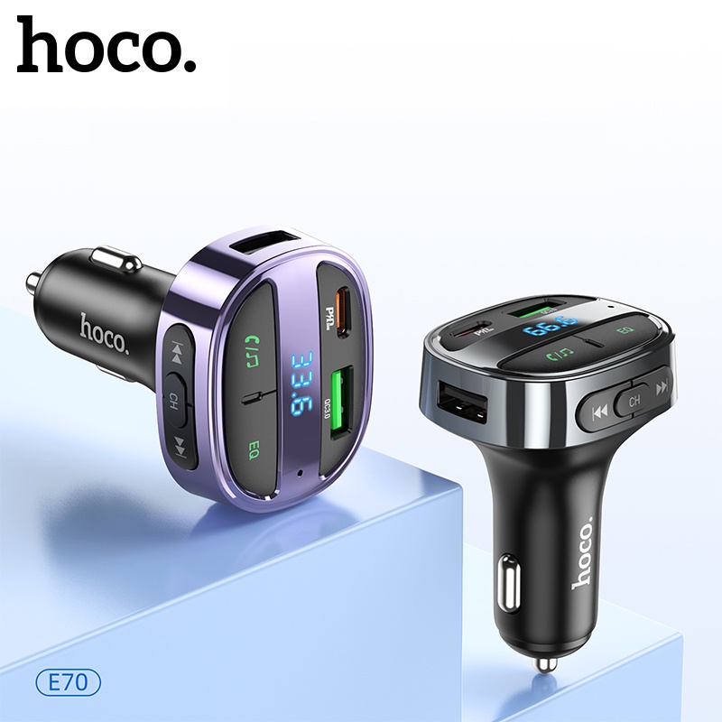 Bộ sạc xe hơi HOCO. E70 Bluetooth 5.0 không dây màn hình LCD QC3.0 PD30W thiết kế hỗ trợ nghe nhạc MP3 thẻ TF U disk AUX