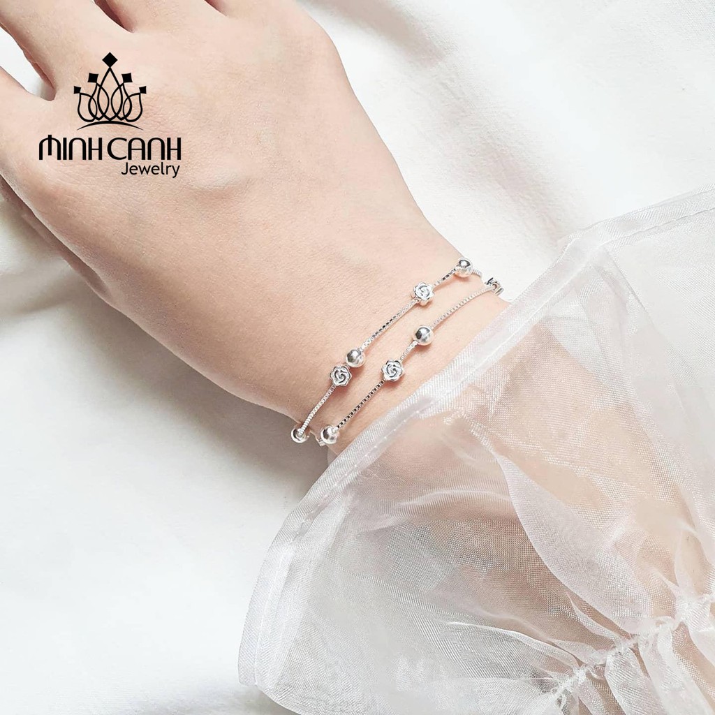 Lắc Tay Bạc 925 Minh Canh Jewelry Hoạ Tiết Hoa Hồng Dây Kép