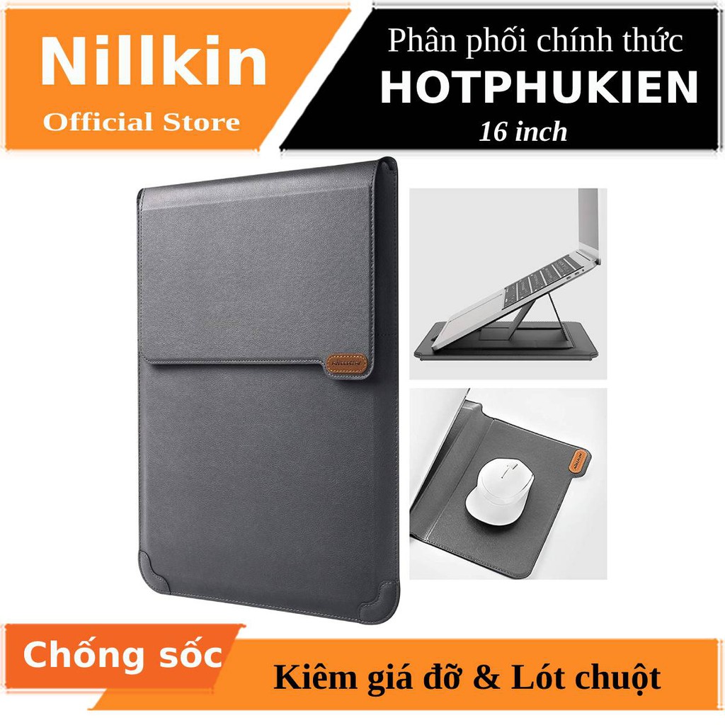 Túi chống sốc Nillkin Sleeve Case Stand Adjustable cho Macbook Laptop đa năng kiêm giá đỡ & miếng lót chuột - chính hãng