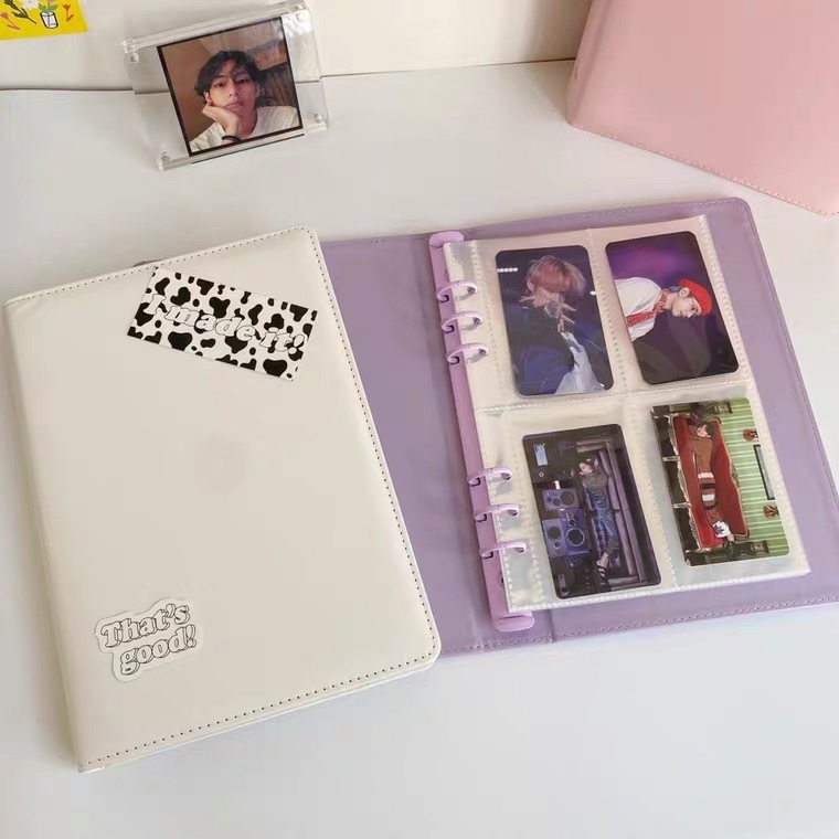 Sổ Binder A5 - 6 Còng Bìa Da Trơn Láng Đựng Ảnh, Photocard