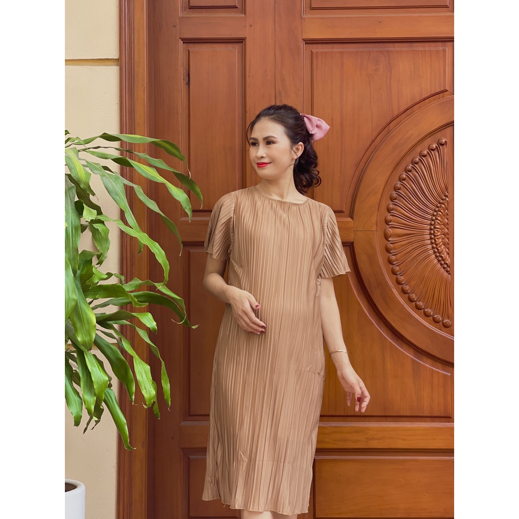 Váy bầu dáng suông đầm bầu chất chifon hai lớp với thiết kế dập ly mặc đi làm đi chơi cực xinh V336