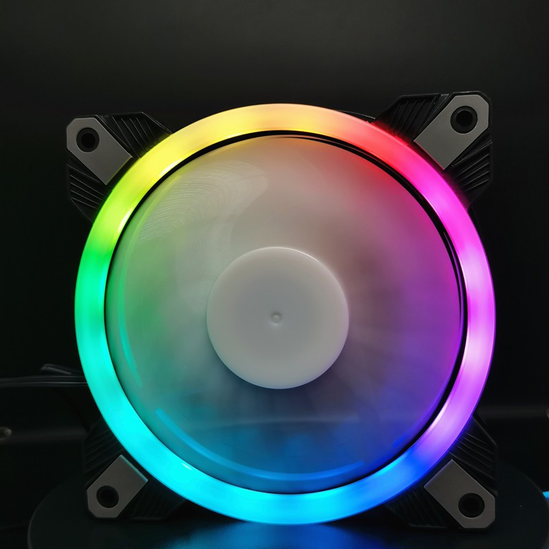 Quạt tản nhiệt Led RGB gắn vỏ case gaming loại 12cm cánh đặc 6 chân Pin. cắm nguồn trực tiếp