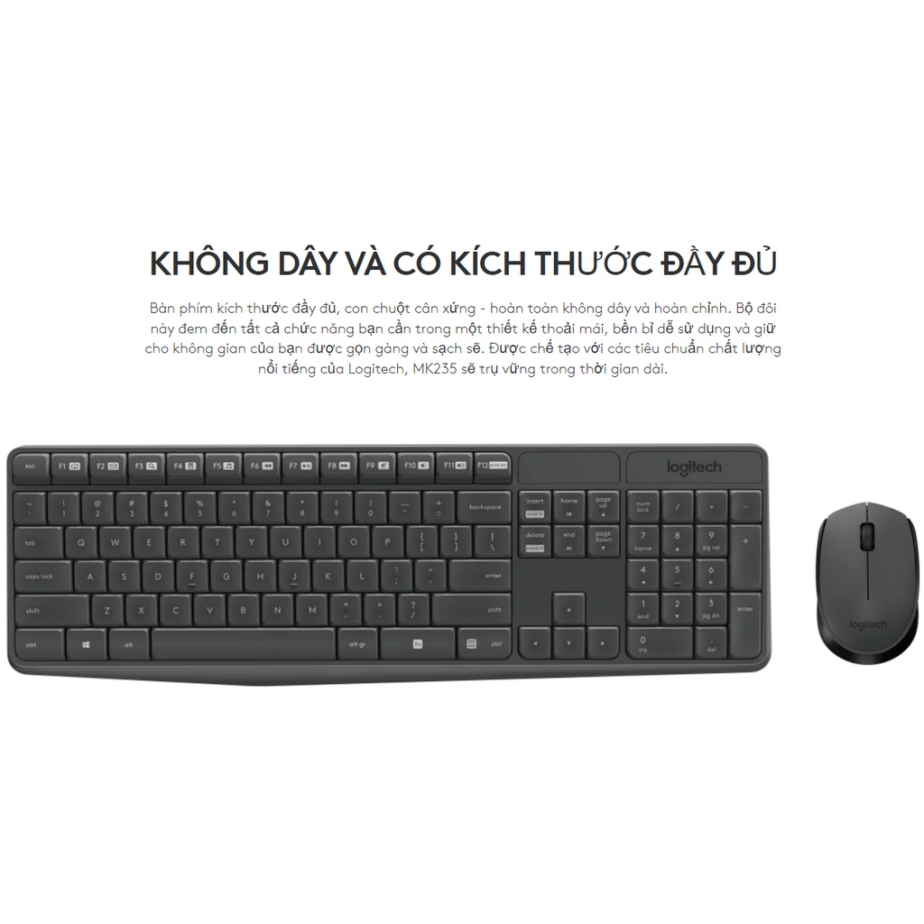 [Hỏa Tốc - HCM] Bộ bàn phím chuột không dây Logitech MK235 | Hàng Chính Hãng Logitech | Bảo Hành 12 Tháng |Ngocvienstore