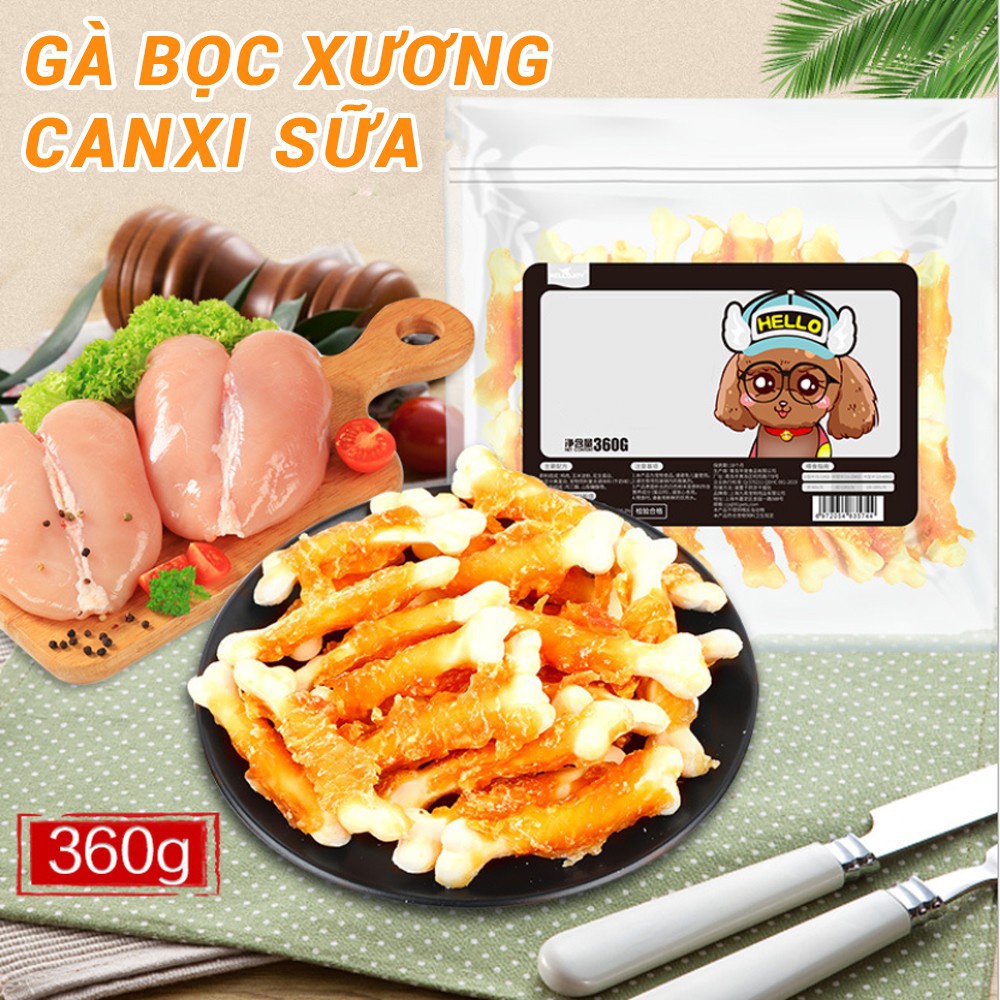 Bánh thưởng cho chó gà bọc canxi sữa dê Hello Joy dinh dưỡng túi 100g - Bivido