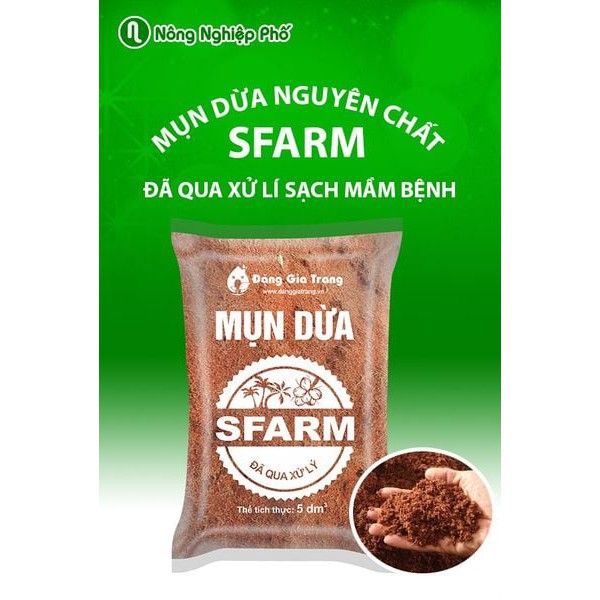 GIÁ THỂ MỤN DỪA ĐÃ QUA XỬ LÝ SFARM - Gói 5dm3