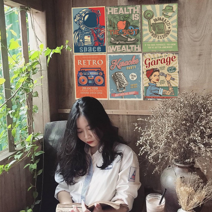 Bộ 10 tấm poster vintage trang trí, lột dán, áp phích retro dán tường khổ a4 thiết kế cổ điển Phần 1