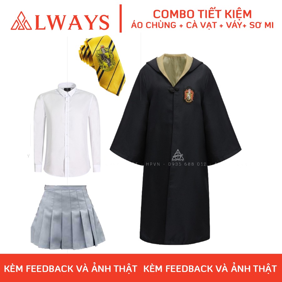 Áo choàng Harry Potter kèm cà vạt, sơ mi và váy - Trang phục Phù thuỷ hoá trang Harry Potter