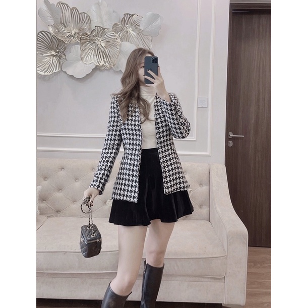 ⚡️BÁN SỈ⚡️Áo khoác dạ kẻ caro đen trắng