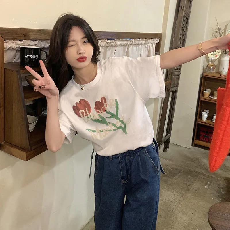 NRVP Áo Thun 100% Cotton Dáng Rộng Thời Trang Hàn Quốc Cho Nữ