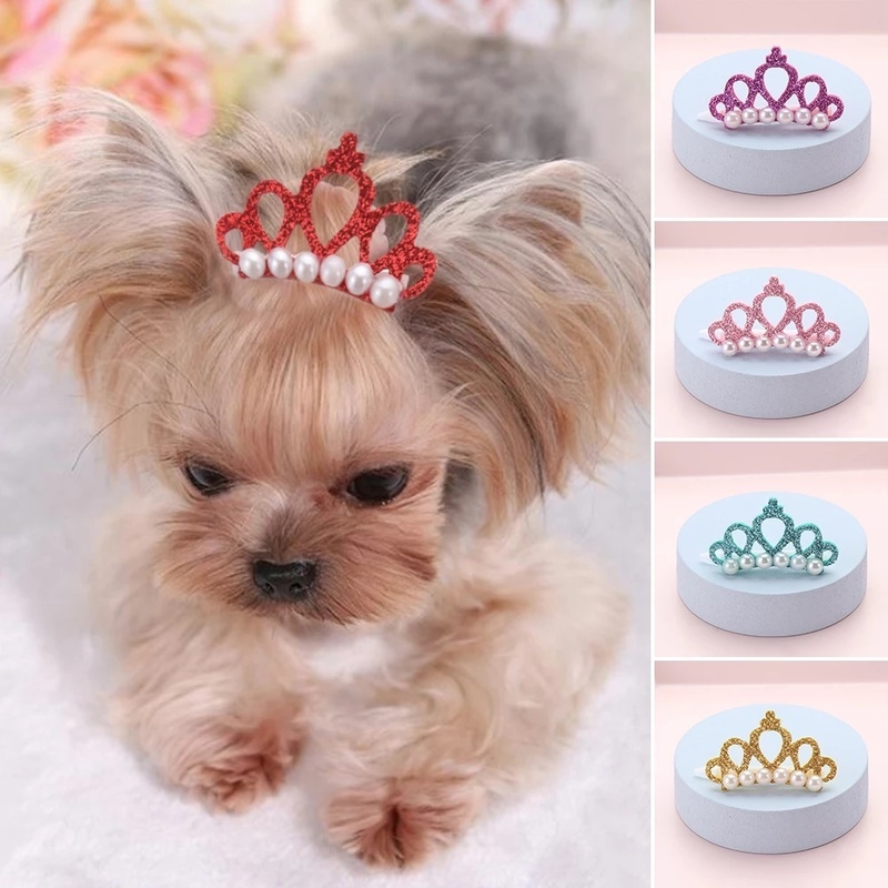 1 kẹp vương miện đính ngọc trai giả dễ thương cho thú cưng
