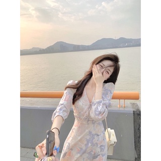 Váy hoa loang dây rút ngực