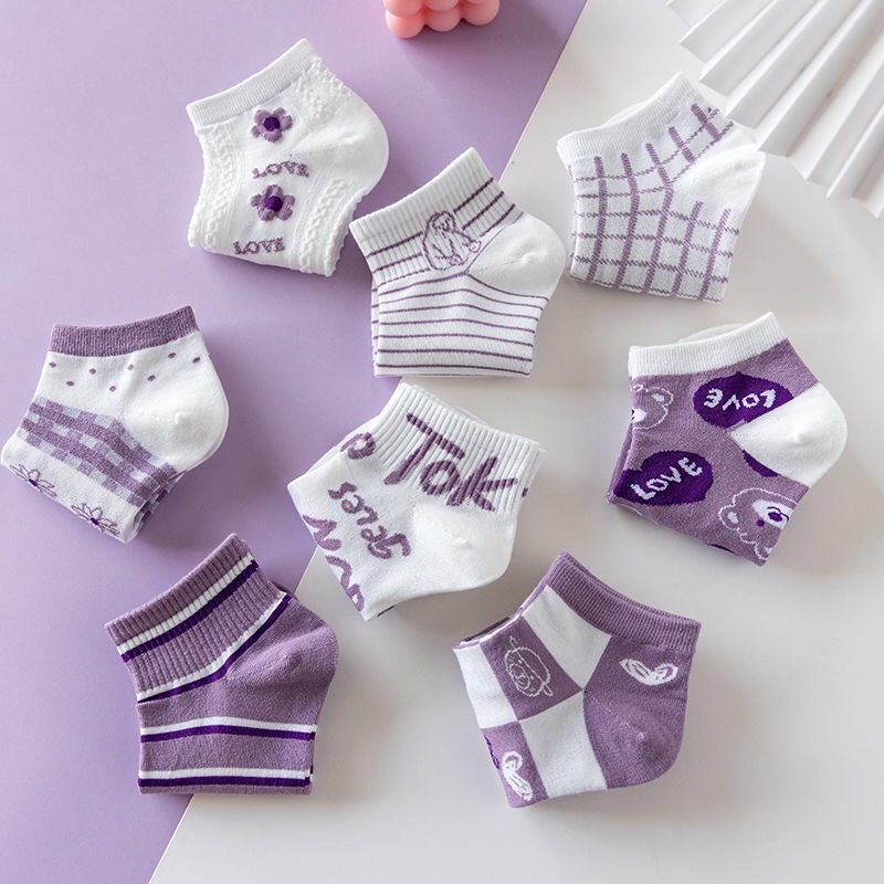 Tất nữ cổ ngắn màu tím xinh xắn dễ thương co dãn thấm hút mồ hôi