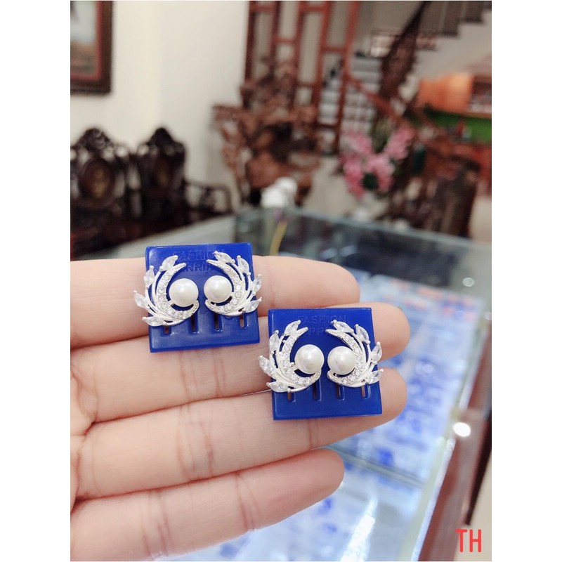 Bông tai nụ cánh gắn hạt xinh xắn LINH MIU SILVER