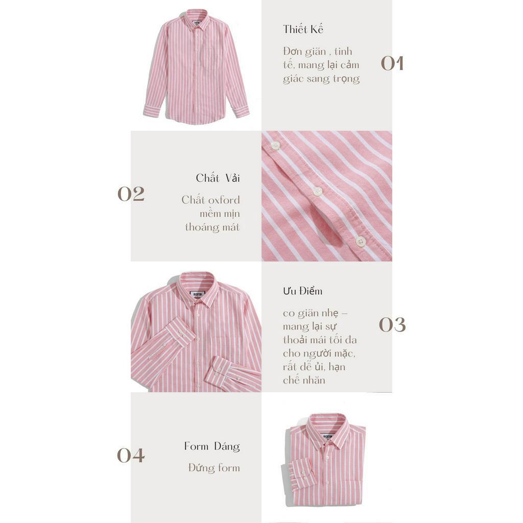 Áo Sơ Mi Nam Cao Cấp Phối Sọc Big Stripes Pink Oxford Shirt BY COTTON