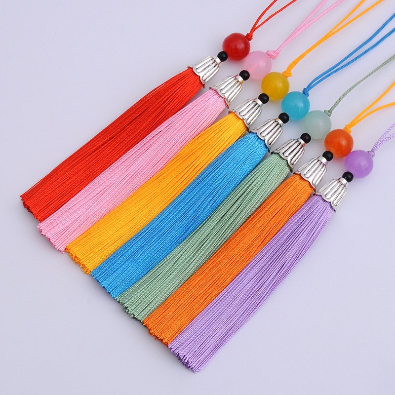 Dây treo tua rua trang trí đàn kalimba đủ màu có đính viên ngọc xanh cực xinh FREESHIP, dây tua rua dây ngọc bội