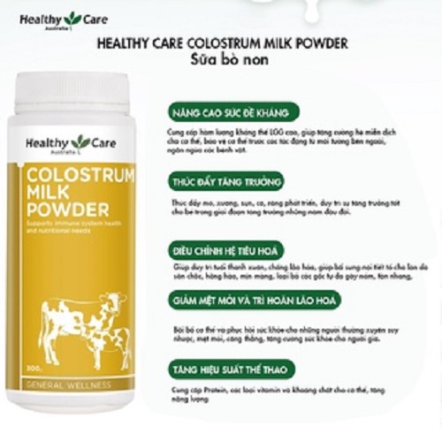 Sữa bò non Healthy Care Colostrum Milk Powder Úc - Bổ sung dưỡng chất tăng cường hệ miễn dịch, thể lực cho bé (300g bột)