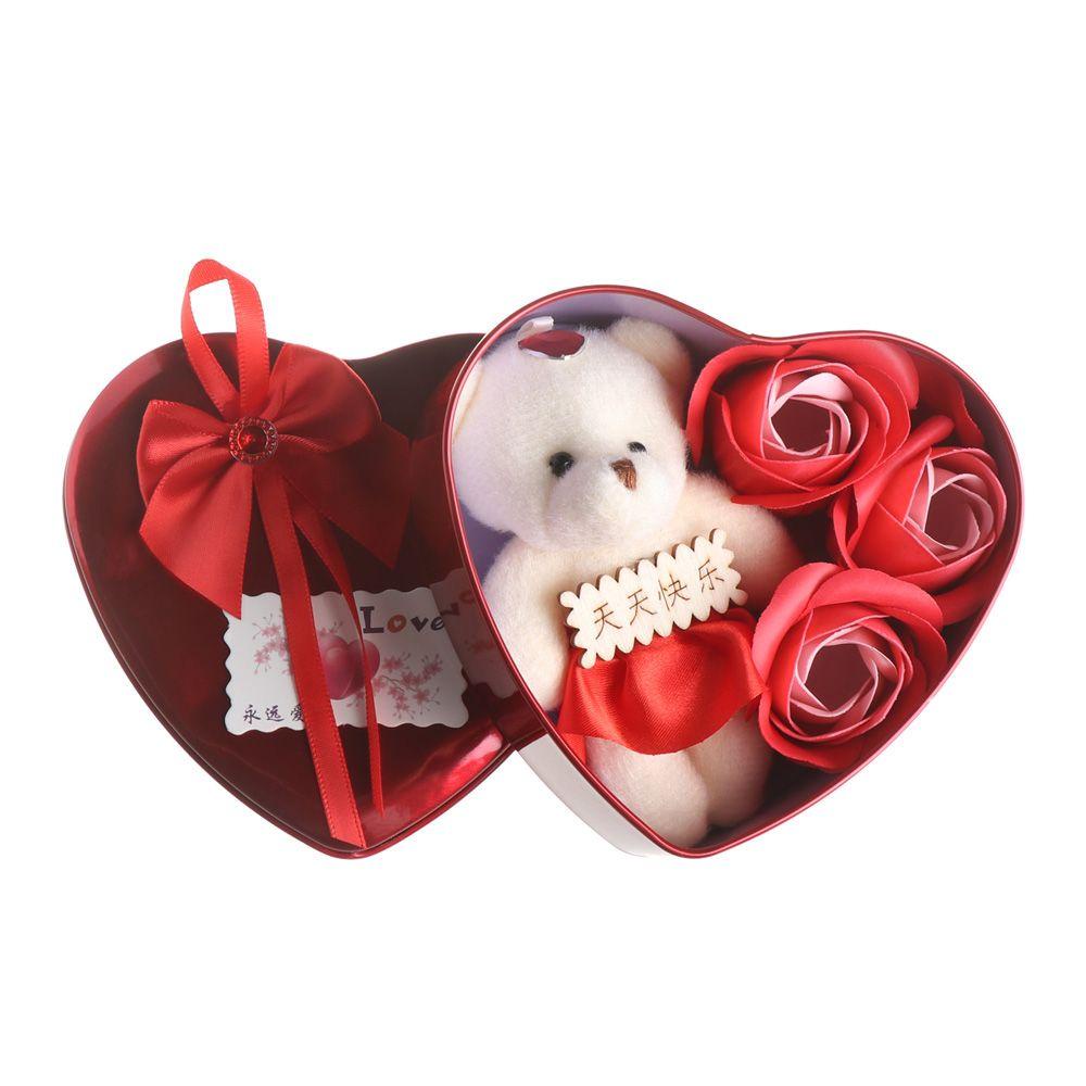 .Set 3 Hộp Quà Tặng Hoa Hồng Sáp Trái Tim Gấu Đáng Yêu