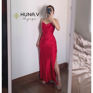Váy Lụa Cổ Đổ Dài Xẻ Đùi Sexy