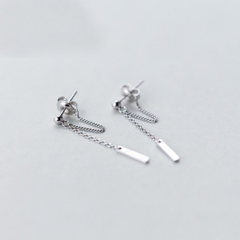 Khuyên tai bạc 925 nụ minidot thả xích treo thanh bạc liền chốt sau cá tính nổi bật Dế Bạc - K5426