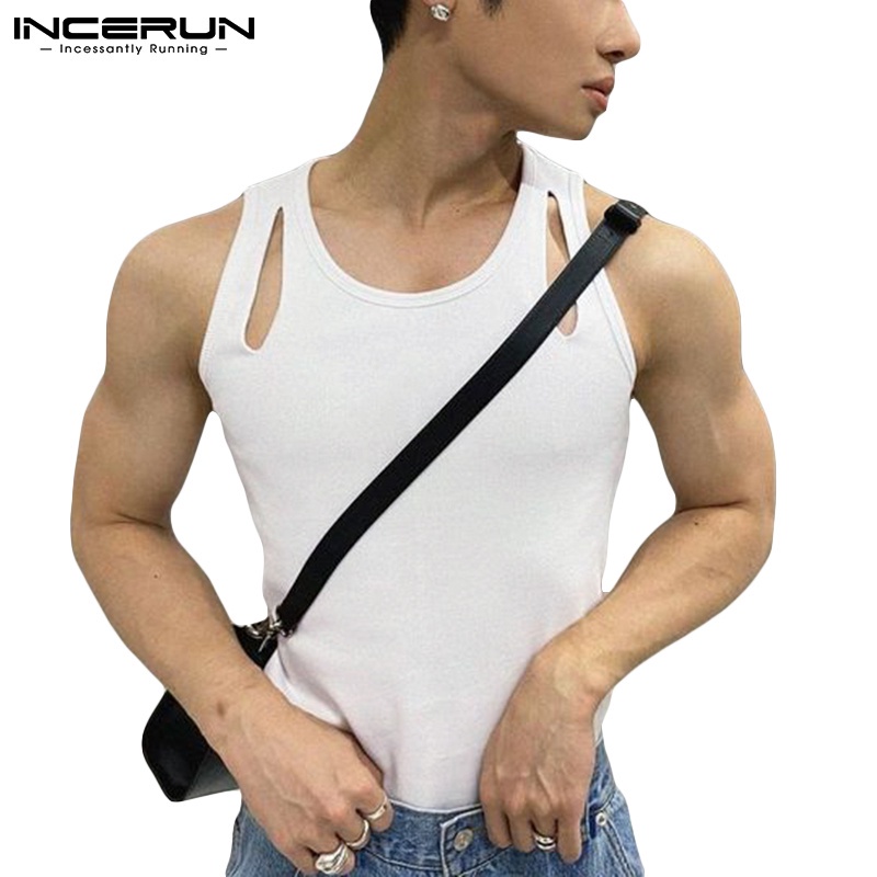 Áo sát nách INCERUN màu trắng thiết kế khoét lỗ phong cách mùa hè thời trang thường ngày cho nam