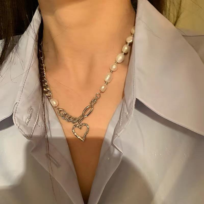 Vòng cổ MANYUE mặt trái tim đính ngọc trai tự nhiên sang trọng thời trang mùa hè cho nữ