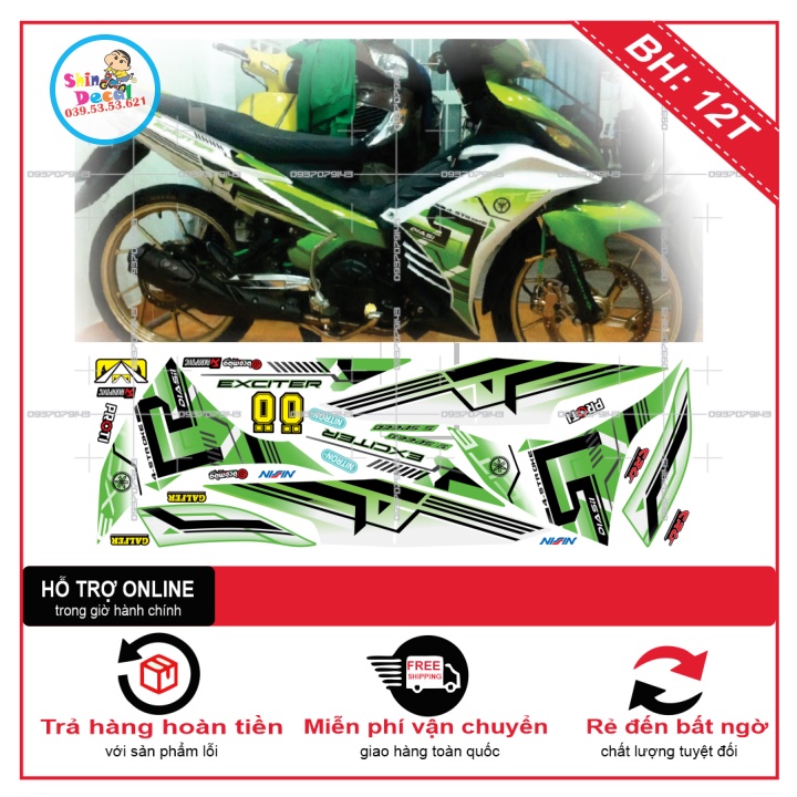 TEM RỜI EX 2011 TRẮNG XANH KAWA -- SHIN DECAL 2