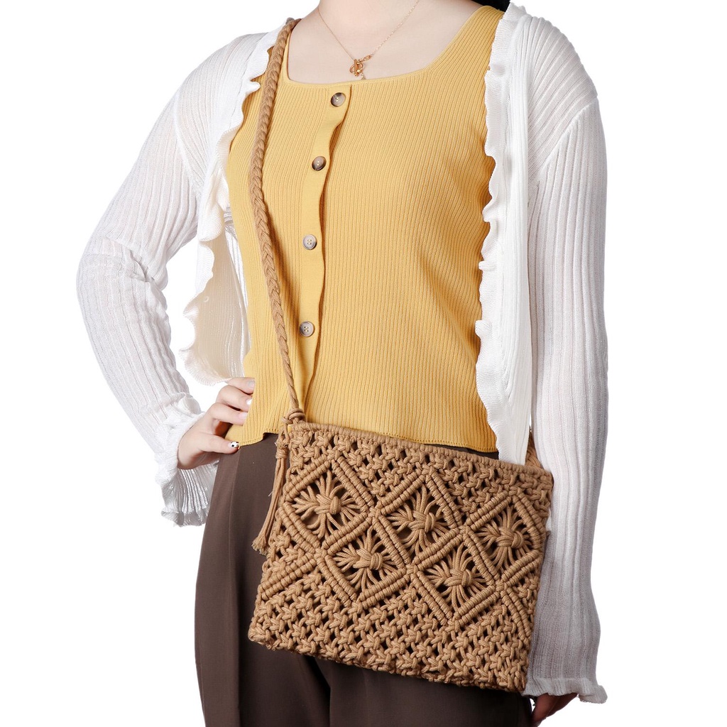 MIH Túi Cói Đi Biển Phối Tua Rua Phong Cách Bohemian