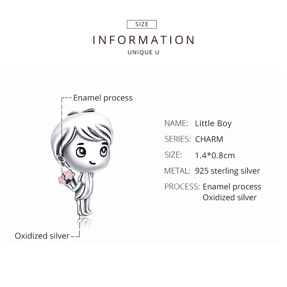 Phụ kiện vòng tay Bamoer BSC399 bằng bạc 925 thật hình bé trai/bé gái nguyên gốc 3mm DIY