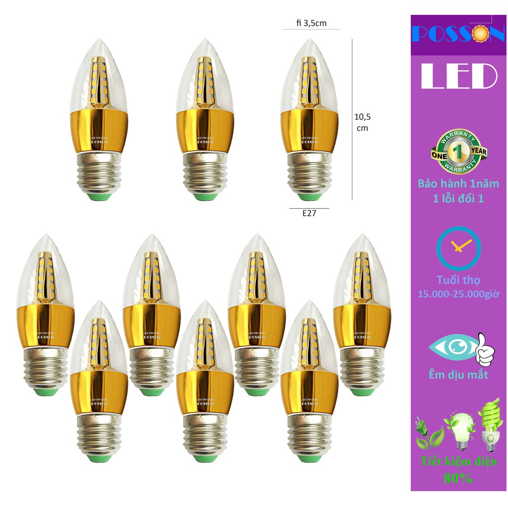 Sỉ 100 Bóng đèn Led 5w quả nhót nến đuôi E14 E27 lựa chọn đui Posson LCP-5Ex