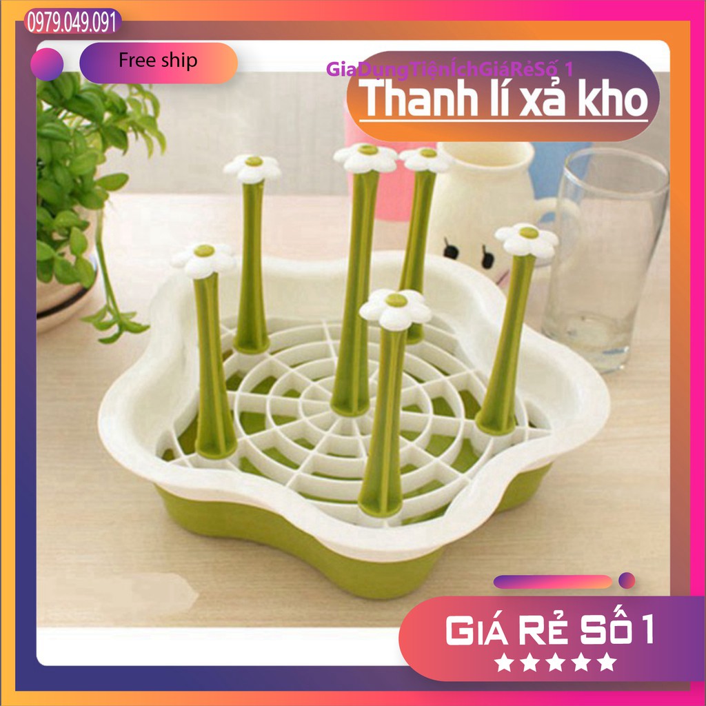 Khay hoa úp cốc chén 2 lớp Việt Nhật có 6 nhánh móc ly tiện dụng.