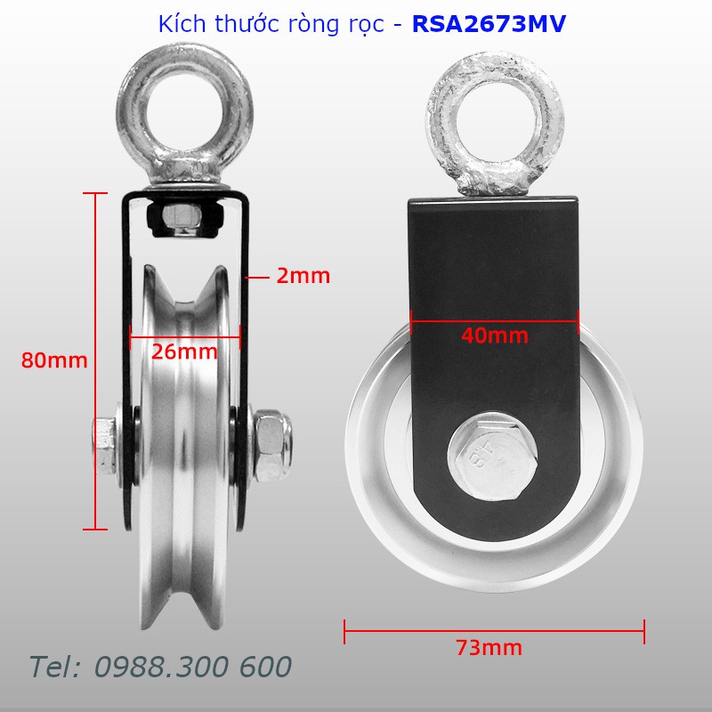Ròng rọc tập thể thao, ròng rọc phòng gym, bánh xe nhôm 26x73mm - RSA2673MV