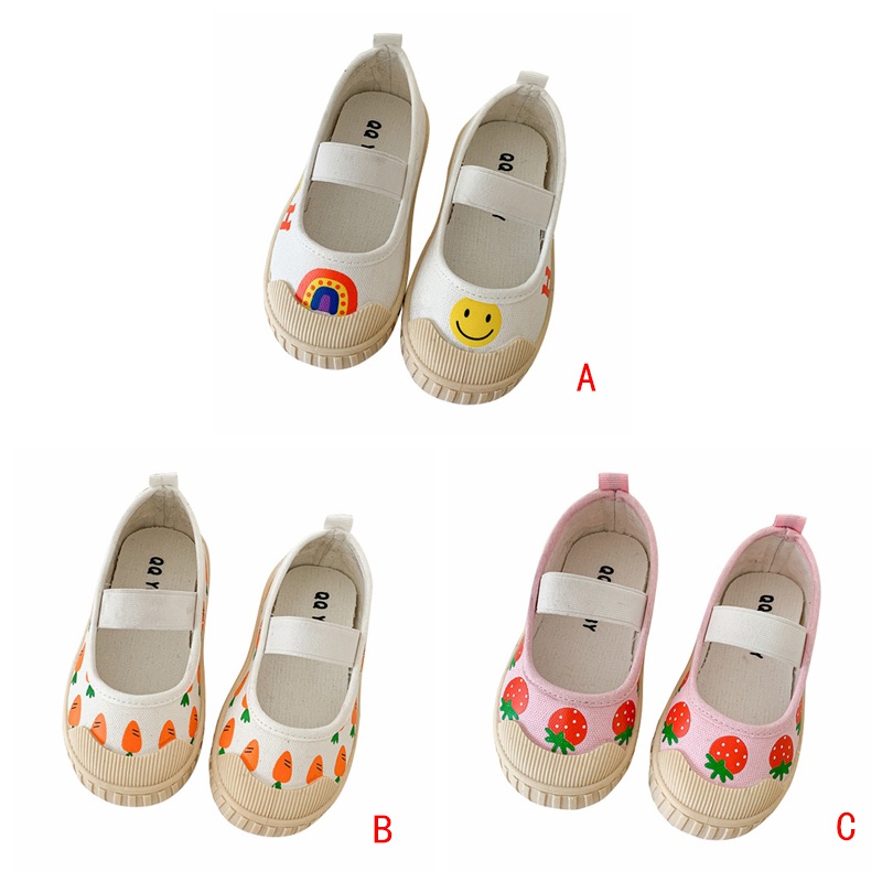 Giày Vải Canvas Cột Dây Co Giãn In Họa Tiết Dễ Thương Phong Cách Hàn Quốc Cho Bé Gái