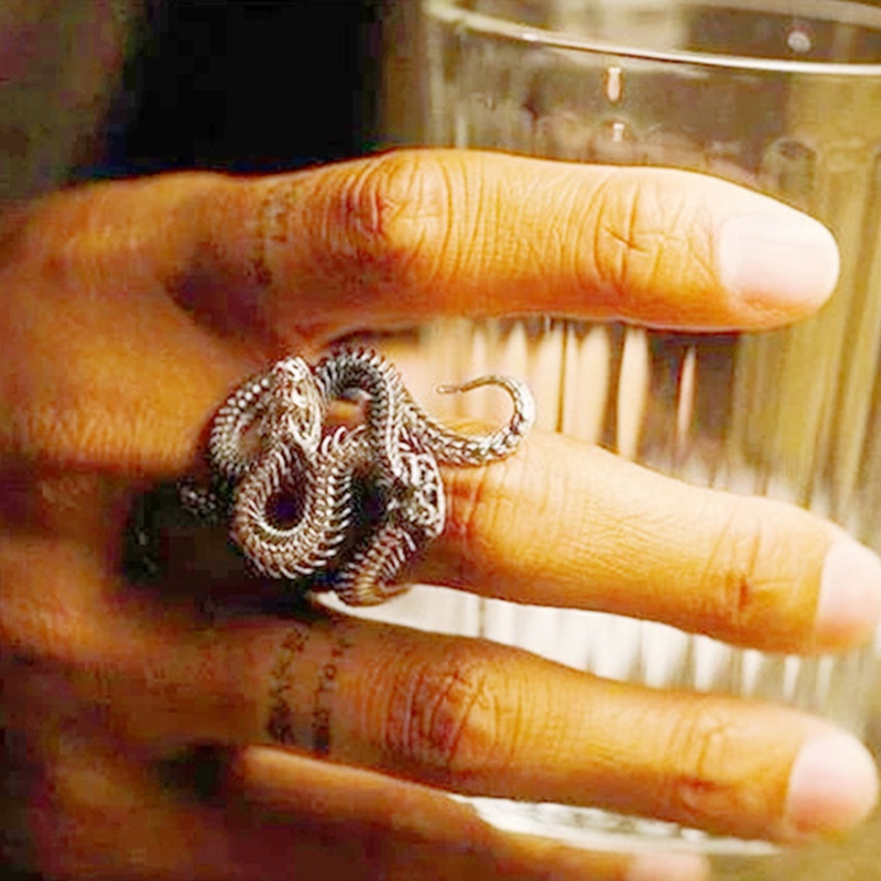 San * Nhẫn Hình Xương Rắn Kết Hợp Có Thể Điều Chỉnh Thời Trang Cổ Điển Cho Cặp Đôi