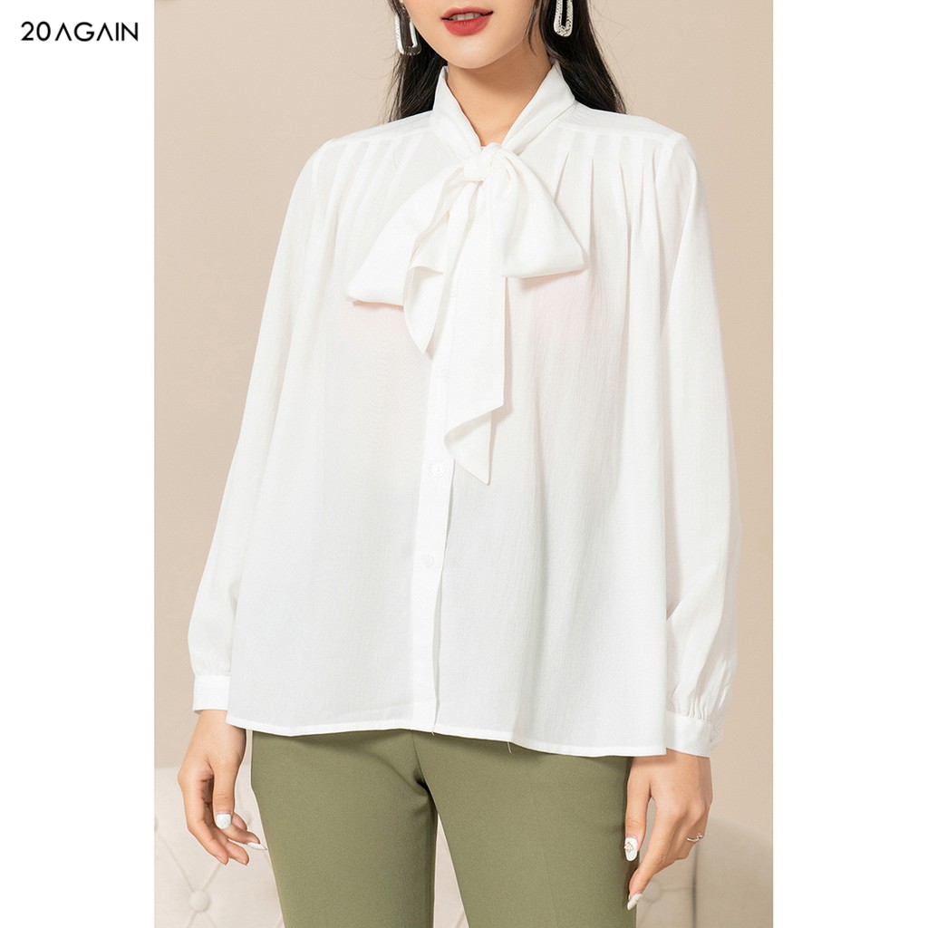 Áo sơ mi nữ dài tay nơ cổ 92WEAR,thiết kế công sở thanh lịch,vải voan cao cấp ASA1212