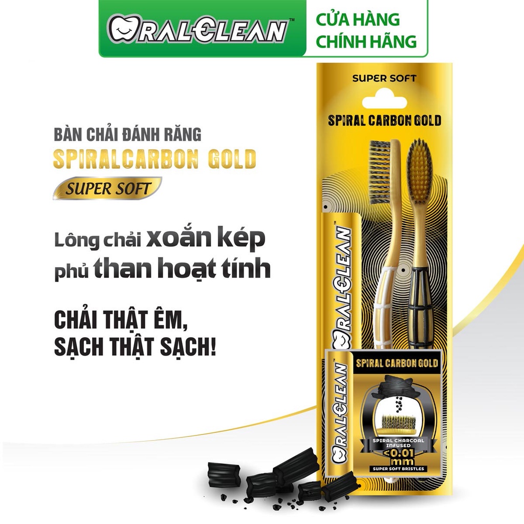 Combo 2 bàn chải OralClean Spiral Carbon Gold  tặng kèm nắp đậy tiện lợi