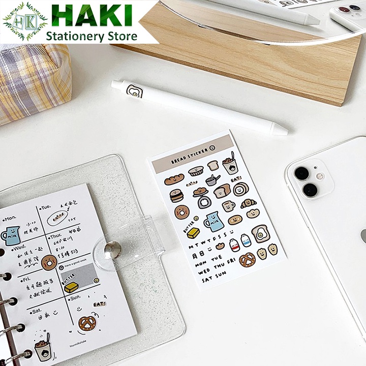 Sticker cute HAKI trang trí chủ đề bánh mì và sữa dễ thương phong cách Hàn Quốc ST21