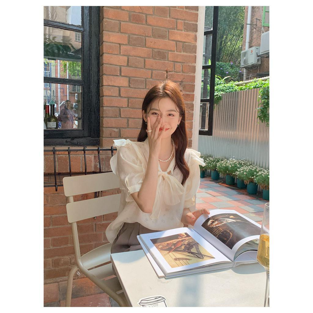 Áo Sơ Mi Cổ Chữ V In Họa Tiết Thắt Dây Phong Cách Mùa Hè Mới 62413