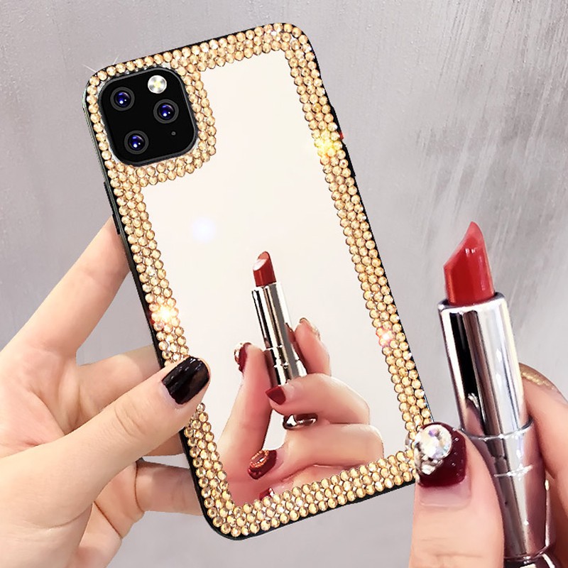 Ốp Điện Thoại Mặt Gương Trang Điểm Đính Đá Cho iphone 14 13 12 iphone 11 pro max x xr xs max 7 8 plus