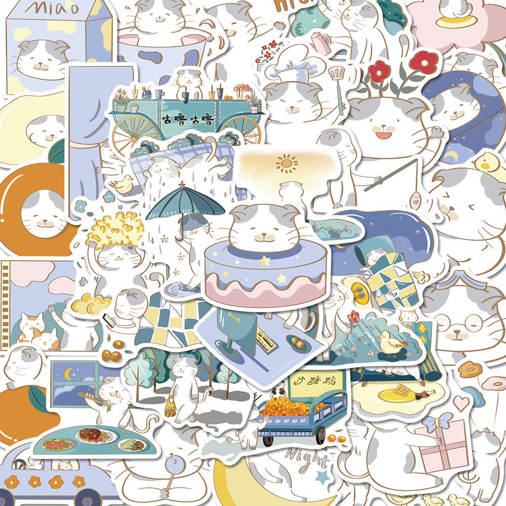 Bộ 40 Miếng Dán Trang Trí Điện Thoại/Máy Tính Hình Chú Mèo Mập Vui Nhộn Dễ Thương