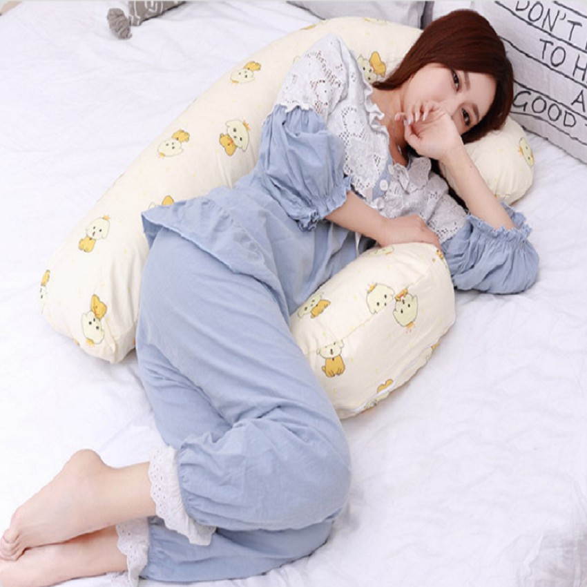 [LIKADO] Gối cho bà bầu kích thước(85x145x16cm), vải 100% cotton ruột bông nhân tạo( gối chữ F)