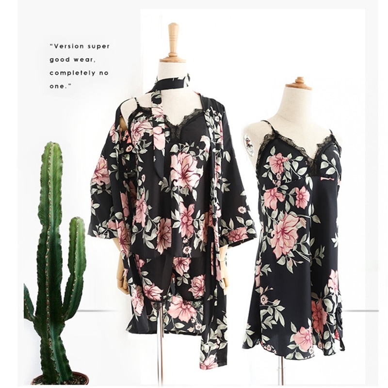 Bộ Đồ Ngủ 2 Món Bằng Lụa satin Tay Dài In Họa Tiết Hoa Dành Cho Nữ size l-5xl 40-100kg