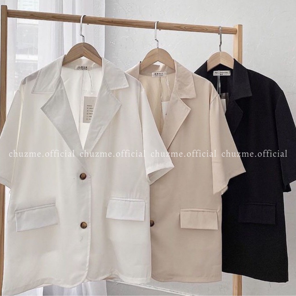 Áo blazer ulzzang cộc tay kiểu dáng Hàn Quốc / Áo vest khoác ngoài tay lỡ form rộng