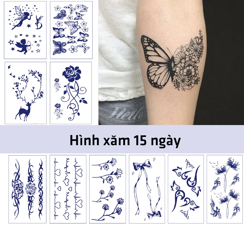 Set 10 Tờ Hình Xăm 15 Ngày Tha Thu Chống Nước Tạm Lời Bướm Hoa Hồng Thiên Thần Nhịp Tim Nơ Legaxi
