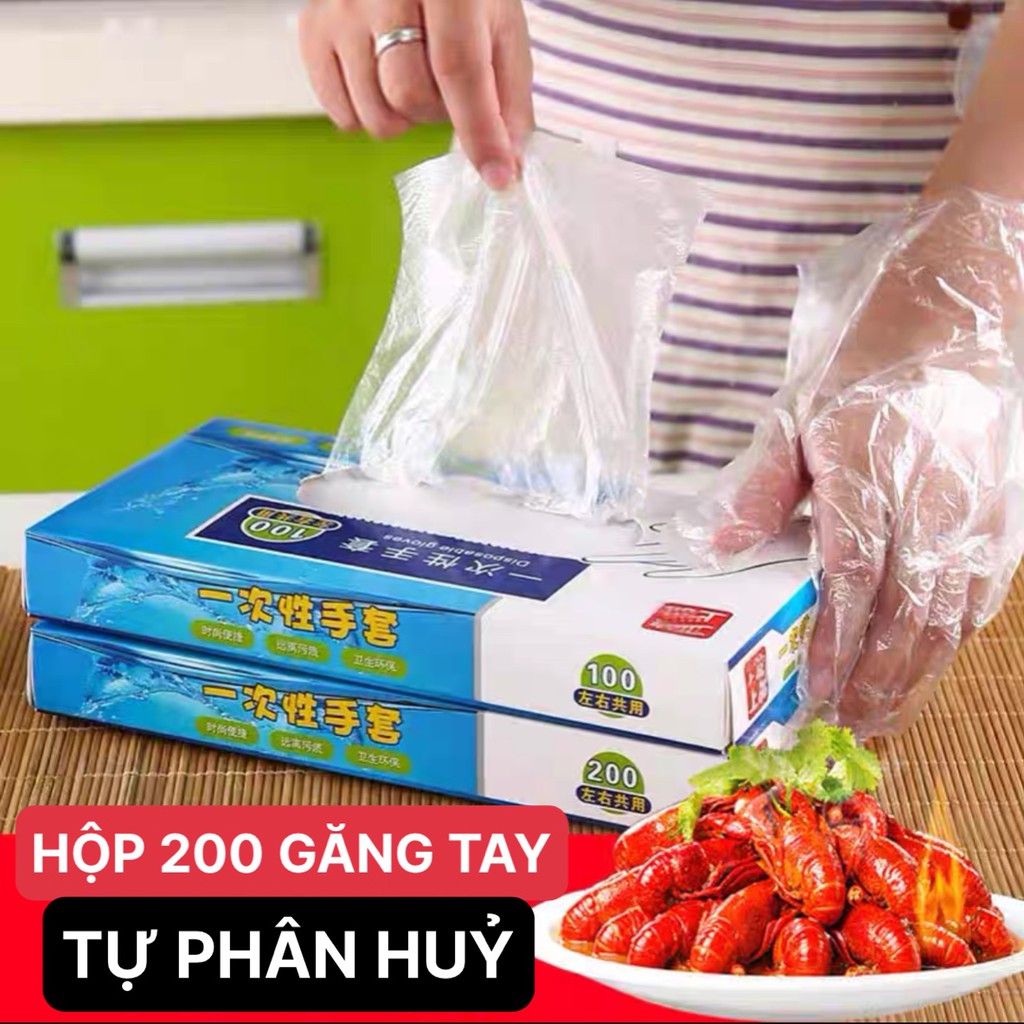 HỘP 200 CÁI GĂNG TAY NILONG DÙNG 1 LẦN CHẾ BIẾN THỰC PHẨM VỆ SINH NHÀ CỬA TỰ PHÂN HUỶ ĐƯỢC