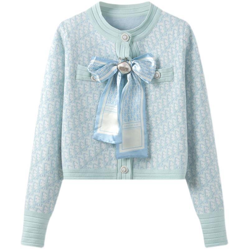 Áo Khoác Cardigan Dệt Kim Đính Nơ Ruy Băng Thời Trang Thu Đông Thiết Kế Mới Cho Nữ