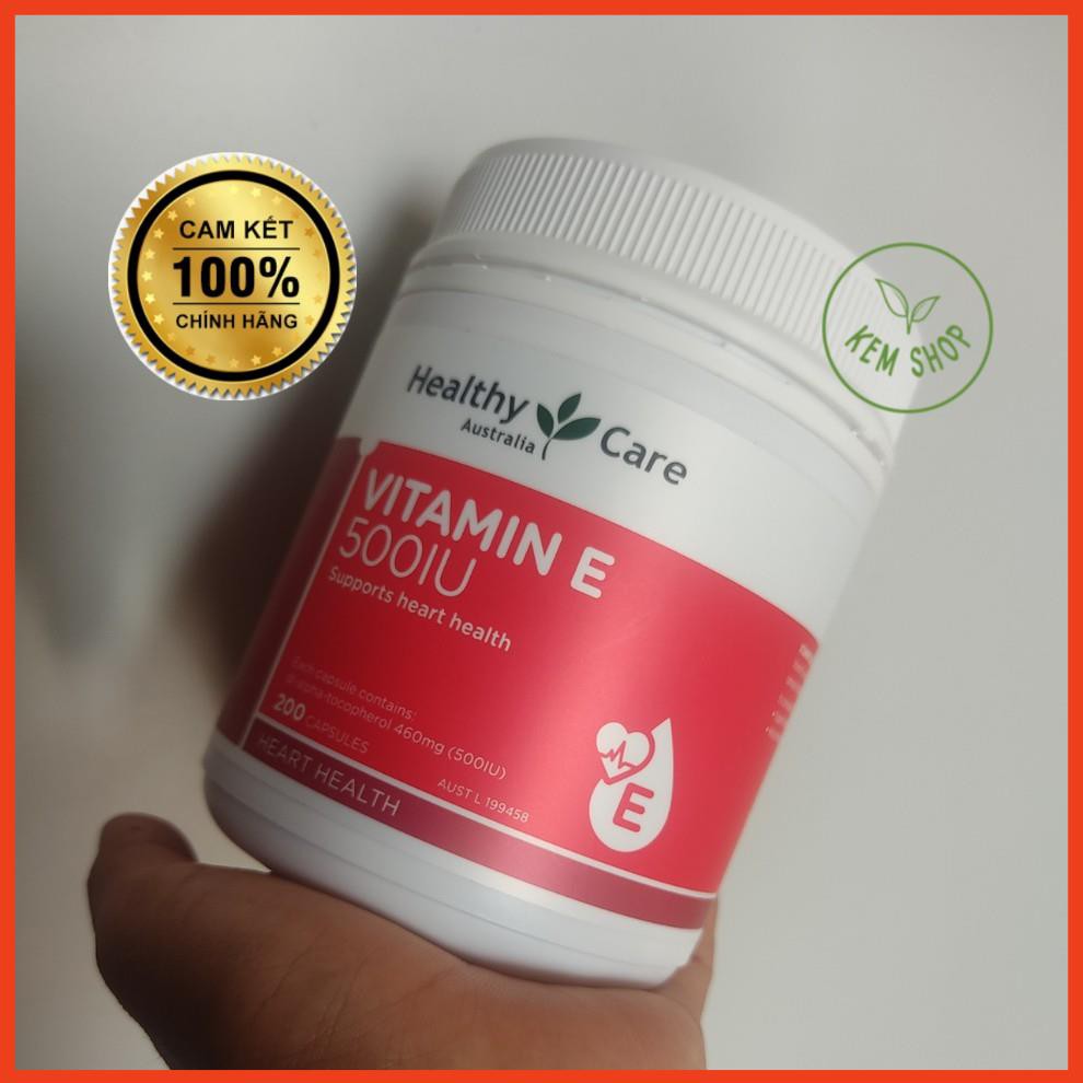 [Cam kết chuẩn Auth] Vitamin E 500UI HealthyCare của Úc - Điều hòa nội tiết, Đẹp da móng tóc, lọ 200 viên mẫu mới