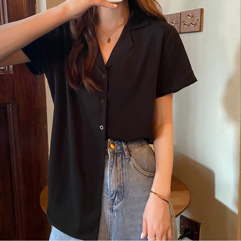 Áo sơ mi nữ tay lỡ cổ vest form rộng