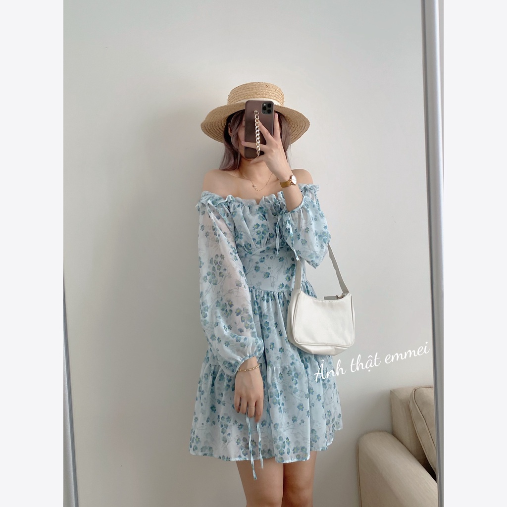 Đầm hoa nhí trễ vai, váy hoa nhí cúp ngực Emmei v131